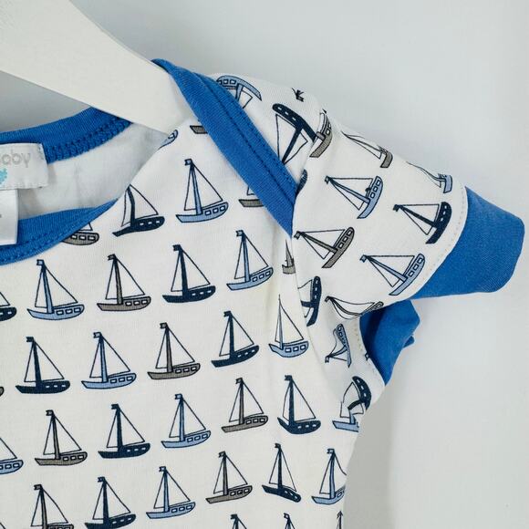 Feather Baby Sailboat Print Romper Blue White 9–12 Months 100% Pima Cotton - Picture 4 of 6